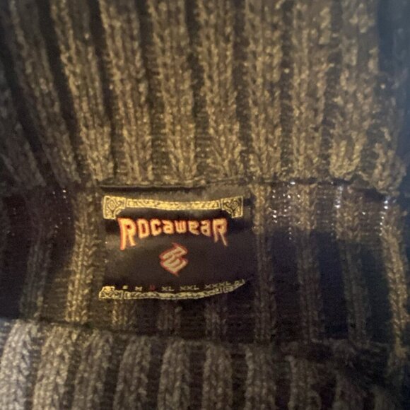 VINTAGE Rocawear Sweater Mens Sz L Gray Knit Turtleneck Y2K Retro - Picture 3 of 5